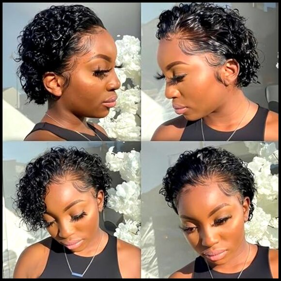 Short Curly Lace Front Human Hair Wig Pixie Bob Retro Chic Glueless main image 6